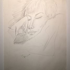 Pencil on paper drawing of a sleeping woman.