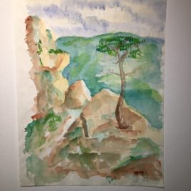 Watercolor sketch of a landscape somewhere in Spain.